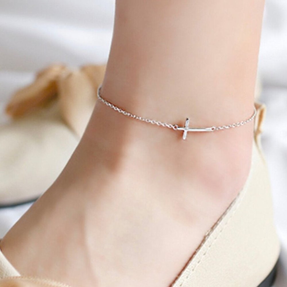 “Empowered” Minimalist Cross Faith Christian Charm Silver Gold Bracelet/Anklet
